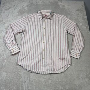 Tommy‎ Bahama Relax Mens Shirt Small Striped Cotton Button Down Casual Red white